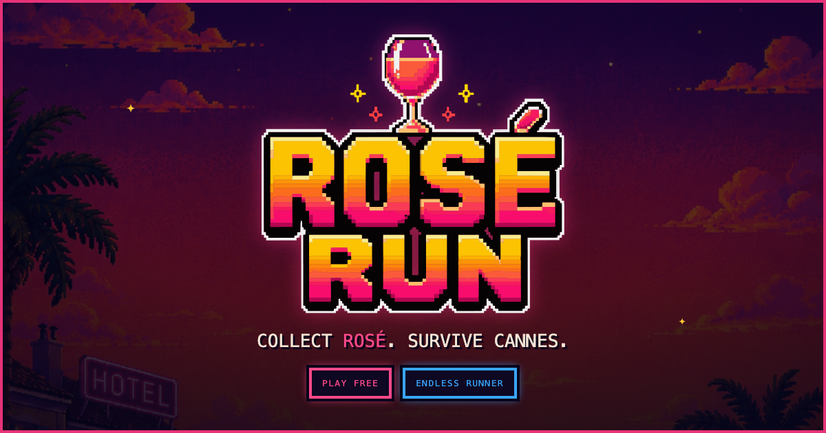 Pixel-art scene from the Rosé Run browser game